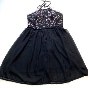 Francescas black halter floral embroidery dress